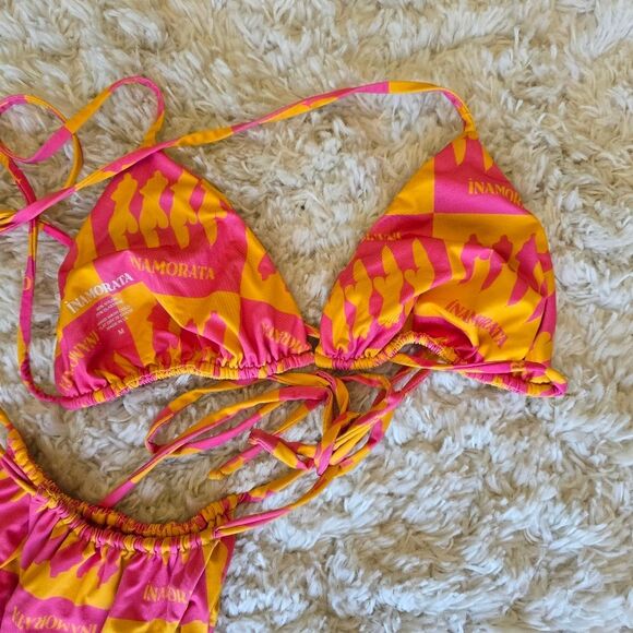 Inamorata Las Olas Bikini Set Pink Saffron Check S/M - Picture 6 of 7